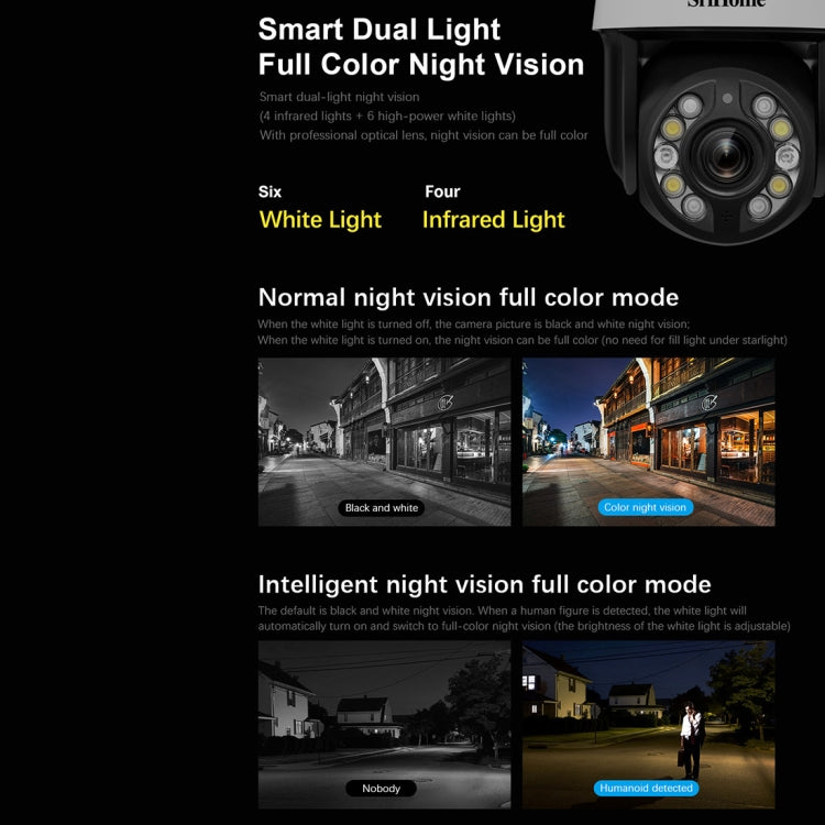 SriHome SH041 5.0MP 20X Optical Zoom 2.4G/5G WiFi Waterproof AI Auto Tracking H.265 Video Surveillance SriHome SH041 5.0MP 20X Optical Zoom 2.4G/5G WiFi Waterproof AI Auto Tracking H.265 Video Surveillance